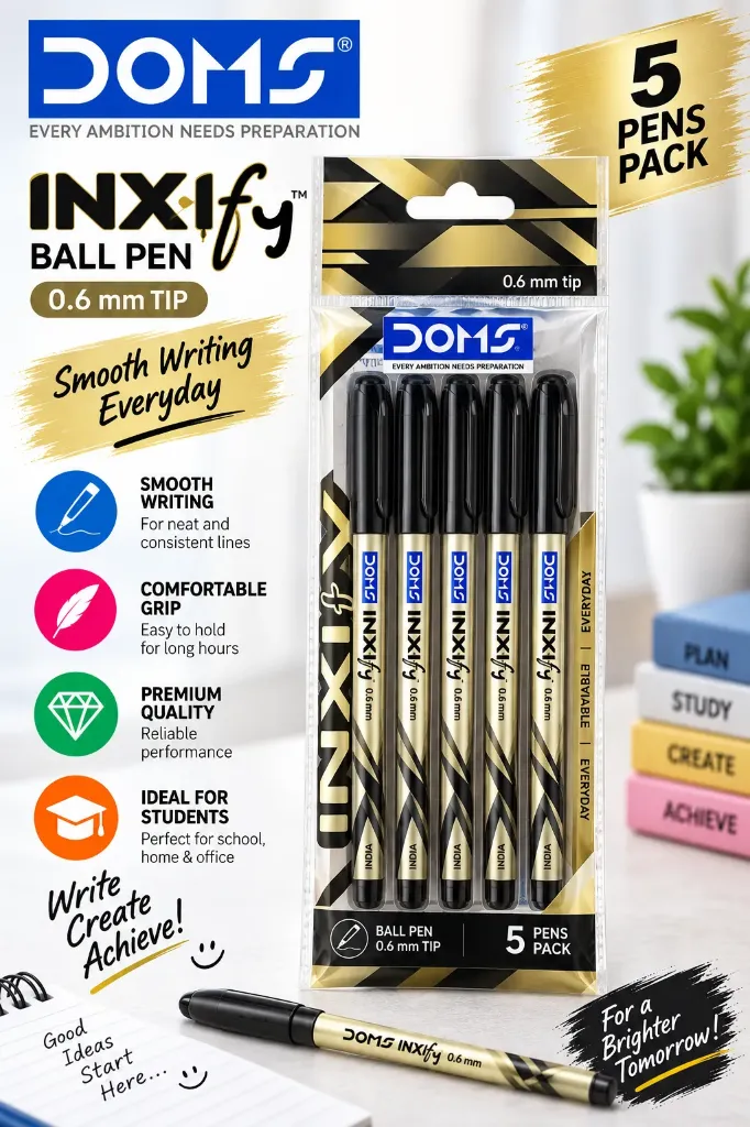 DOMS INXIIFY GEL PEN BLACK 5 PCS POUCH
