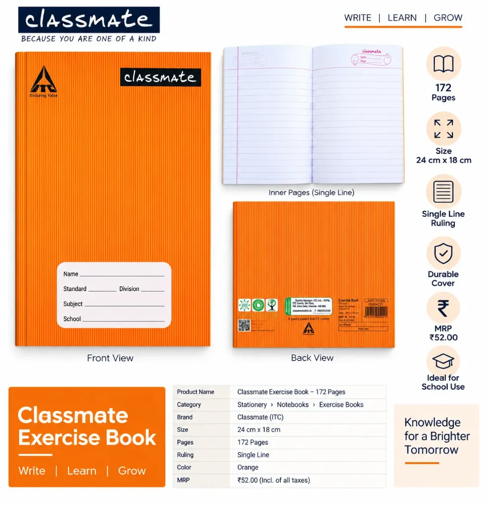 Classmate Exercise Book – 172 Pages – Single Line