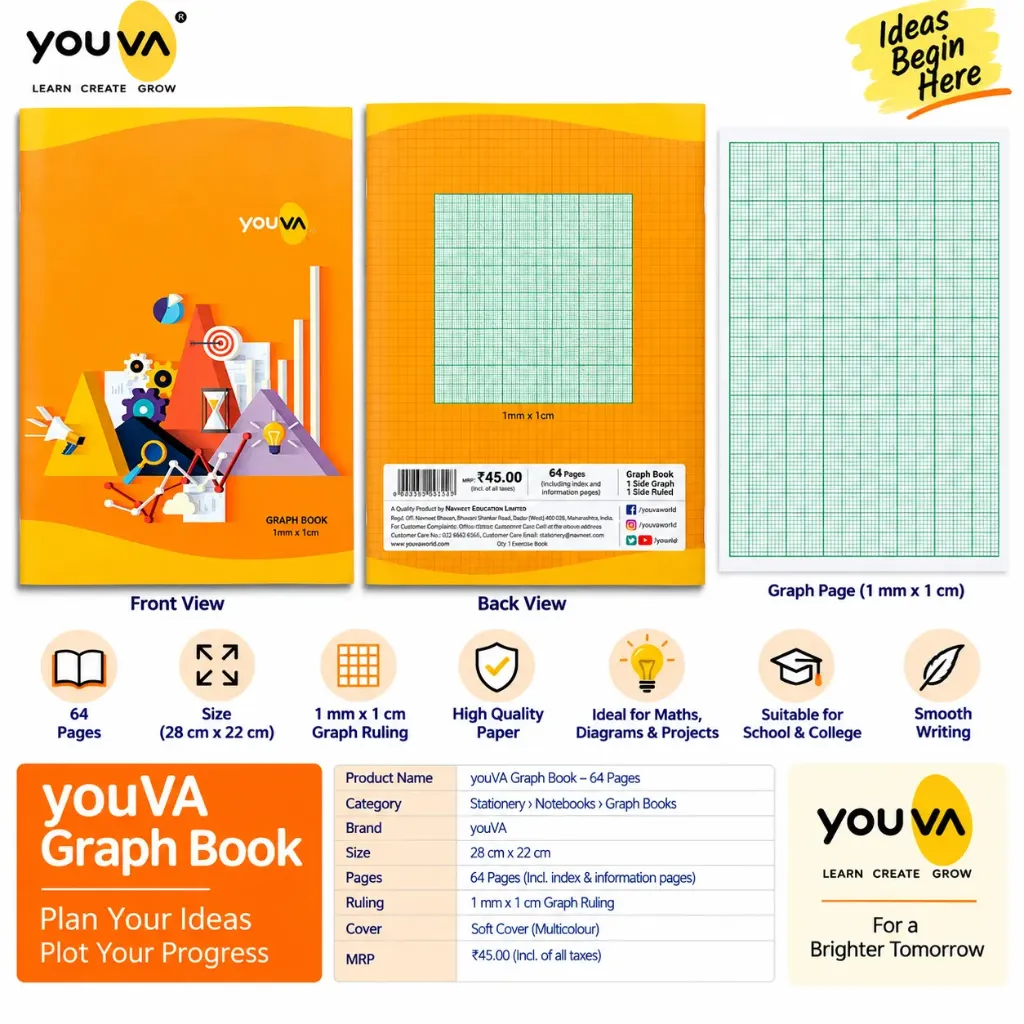Youva Graph Book – 64 Pages (1 mm × 1 cm)