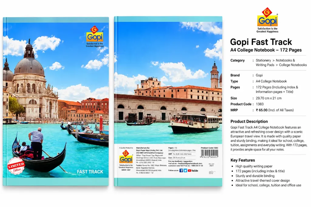 Gopi Fast Track A4 College Notebook – 172 Pages