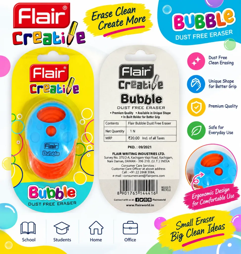 Flair Creative Bubble Dust Free Eraser with Grip Holder