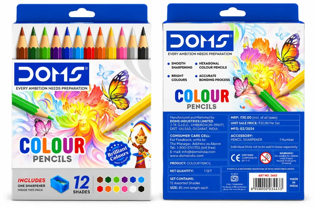 DOMS Colour Pencils – 12 Shades with Sharpener