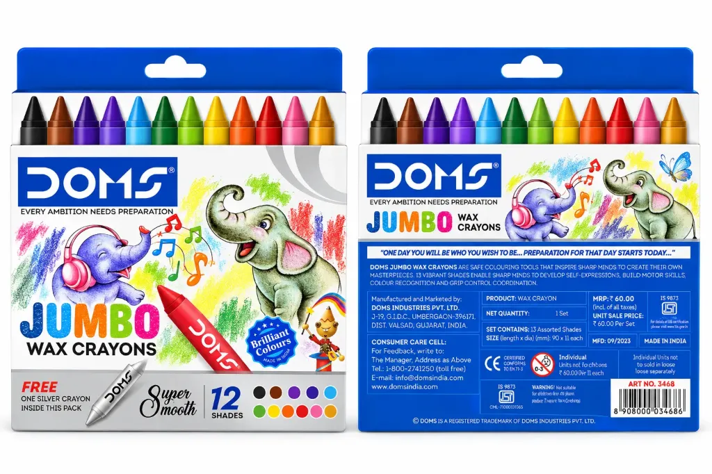 DOMS Jumbo Wax Crayons – 12 Shades + 1 Silver Crayon