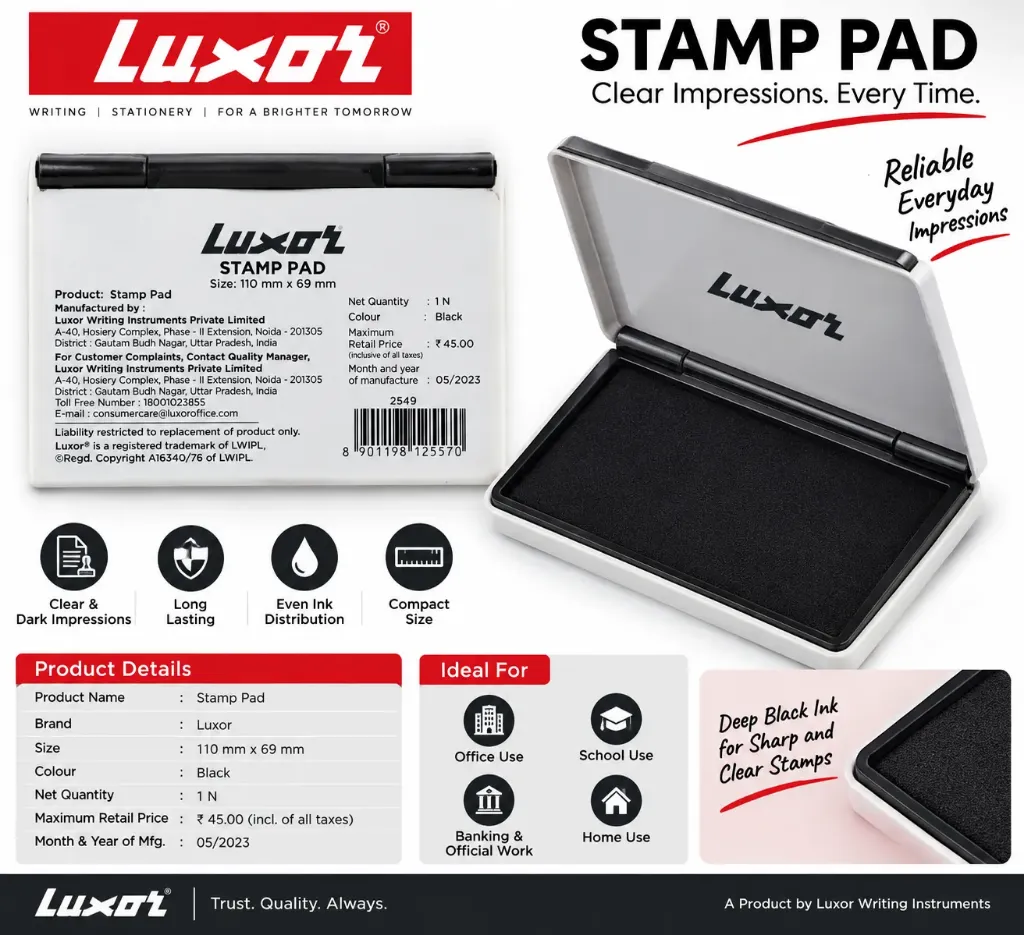 Luxor Black Stamp Pad – 110 mm × 69 mm