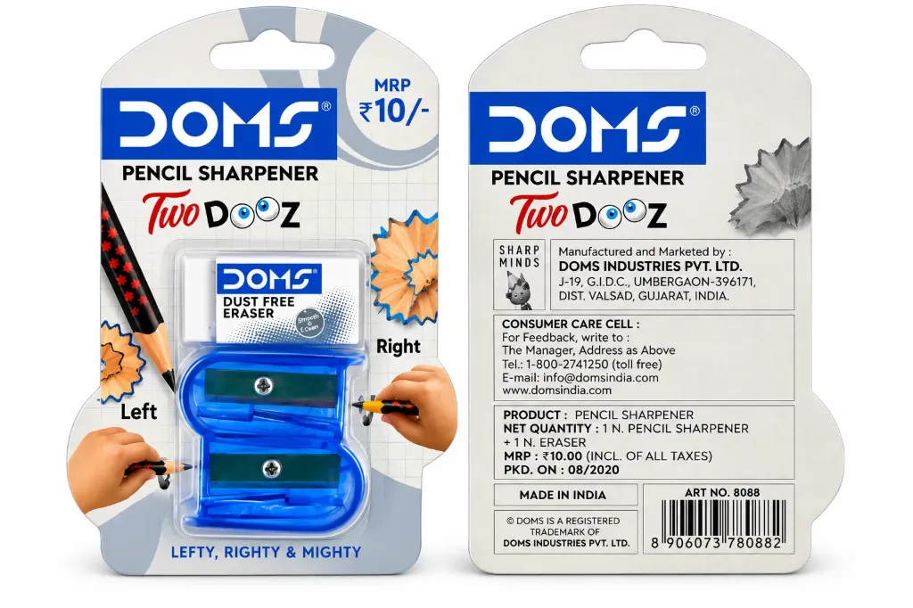 DOMS Two Dooz Dual Pencil Sharpener with Dust-Free Eraser