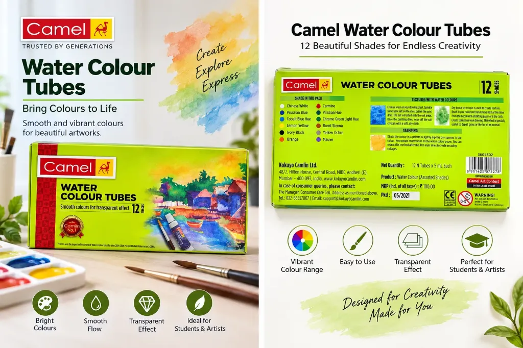 Camel Water Colour Tubes – 12 Shades | 5 ml Each