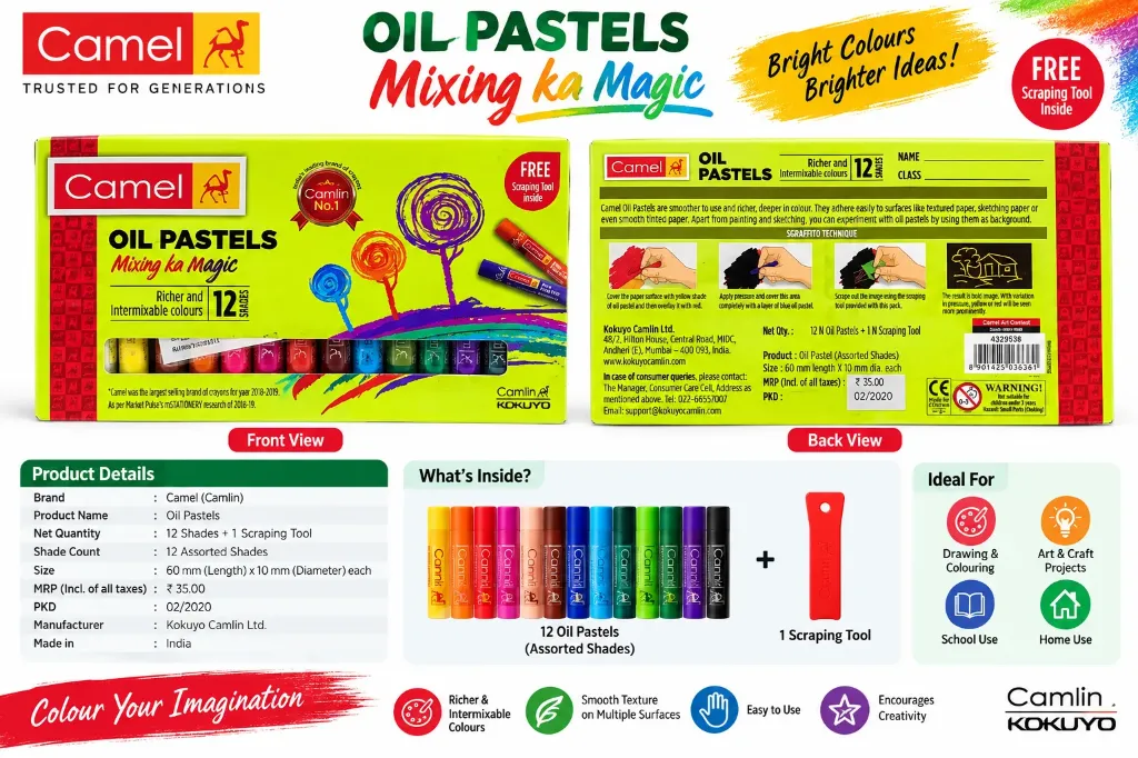 Camel Oil Pastels – 12 Assorted Shades