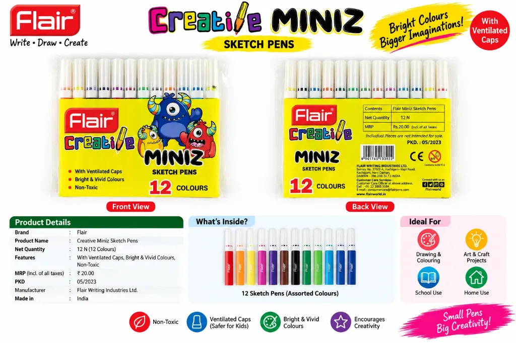 Flair Creative Miniz Sketch Pens – 12 Colours