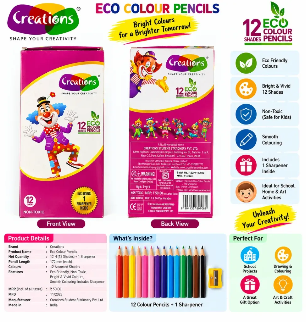 Creations Eco Colour Pencils – 12 Shades with Sharpener