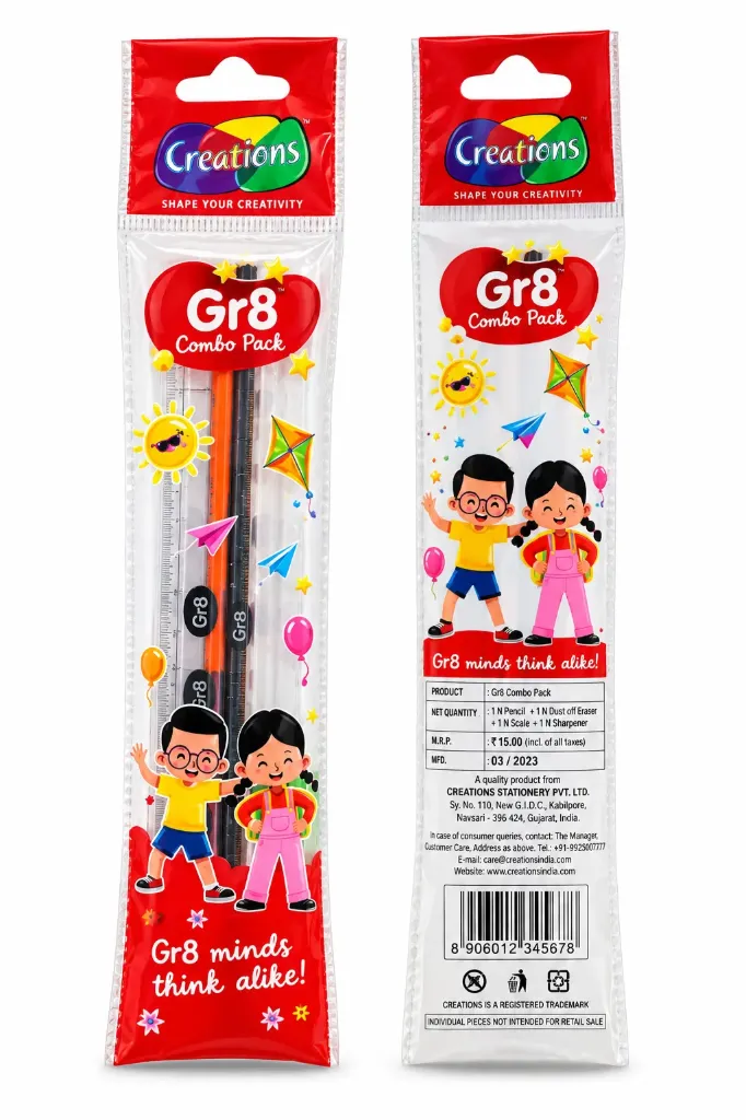 Creations Gr8 Combo Pack – Pencil, Ruler, Eraser & Sharpener Set