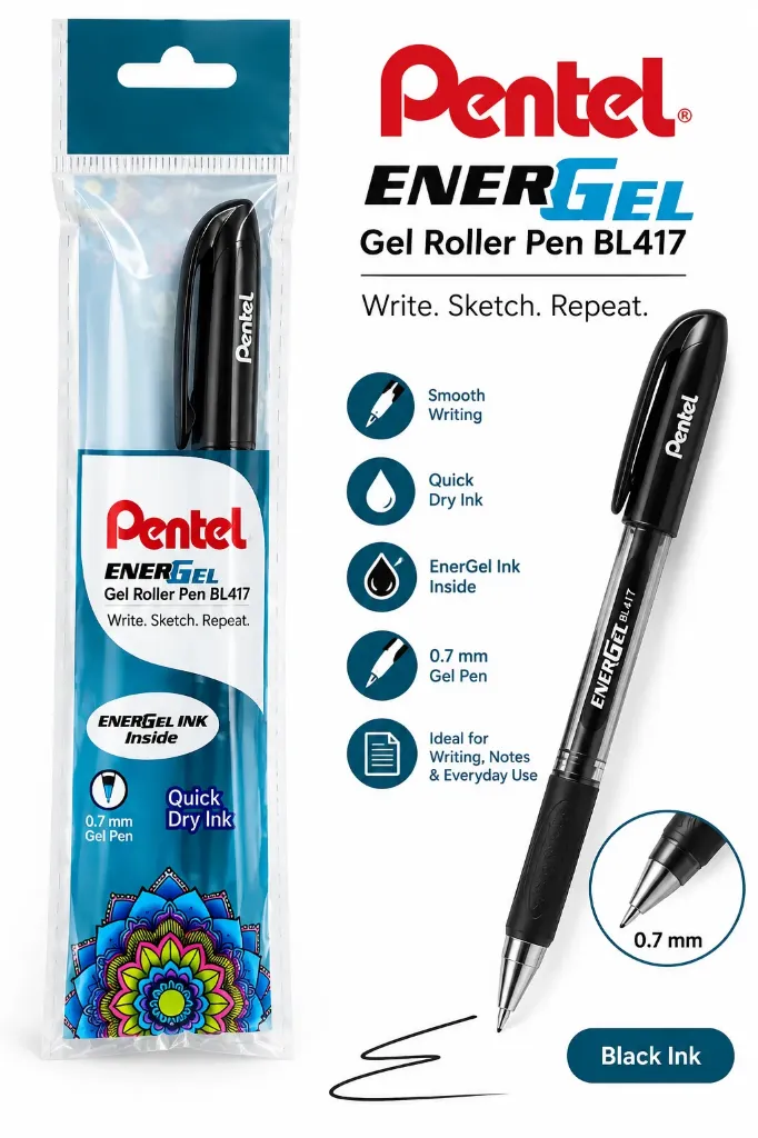Pentel EnerGel BL417 0.7 mm Gel Roller Pen – Black