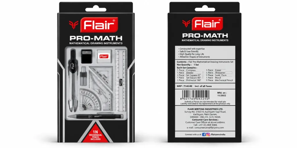 Flair Pro-Math Premium Mathematical Geometry Box – 10 Pieces